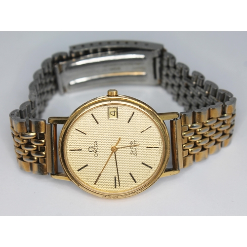 102 - A gold plated Omega De Ville Quartz wristwatch 192.0057, circa 1980, the signed gold tone dial havin... 