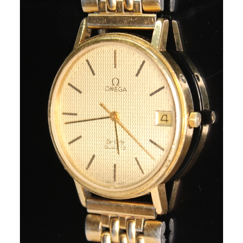 102 - A gold plated Omega De Ville Quartz wristwatch 192.0057, circa 1980, the signed gold tone dial havin... 