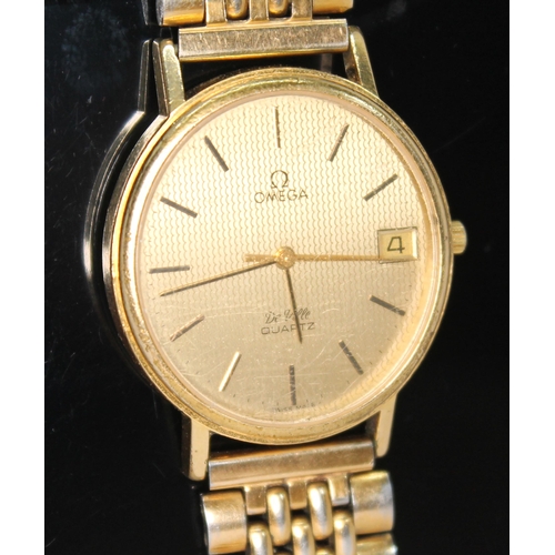 102 - A gold plated Omega De Ville Quartz wristwatch 192.0057, circa 1980, the signed gold tone dial havin... 