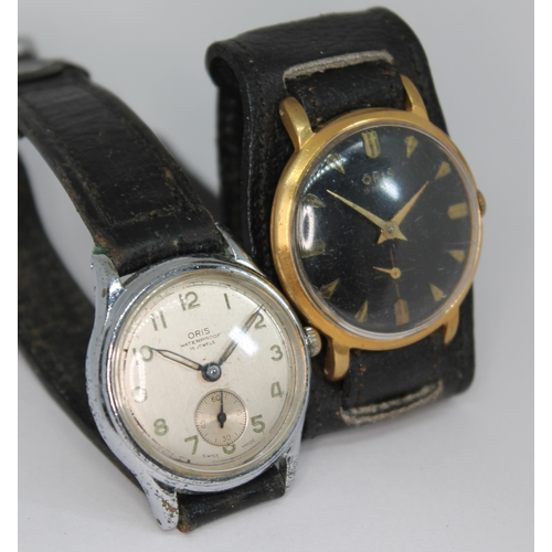 105 - Two vintage Oris 15 jewel manual wind wristwatches, one in chrome plated 30mm case, the other in gol... 