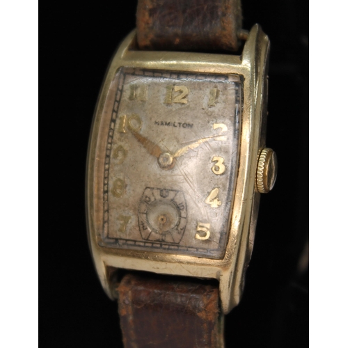 112 - A 1940s Hamilton 10K gold filled dress watch, the signed dial having Arabic numerals and hands in go... 