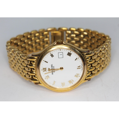 117 - A Raymond Weil Chorus 5568 gold plated dress watch, circa 2000, having signed white dial with applie... 