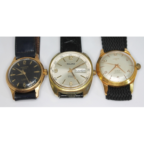 120 - Three vintage gold plated wristwatches comprising a Rodania Sport 17 jewel manual wind on leather st... 