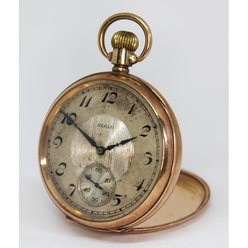 123 - A 1920s hallmarked 9ct gold Elgin open face pocket watch, the signed silvered dial having Art Deco A... 