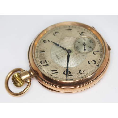 123 - A 1920s hallmarked 9ct gold Elgin open face pocket watch, the signed silvered dial having Art Deco A... 