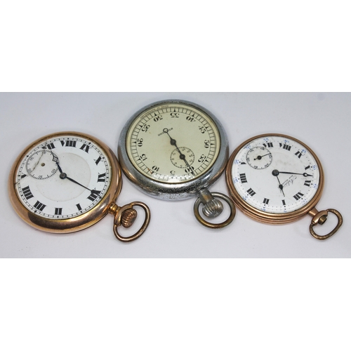 128 - Two gold plated pocket watches comprising an early 20th century Swiss made 15 jewel and a Tacy Watch... 