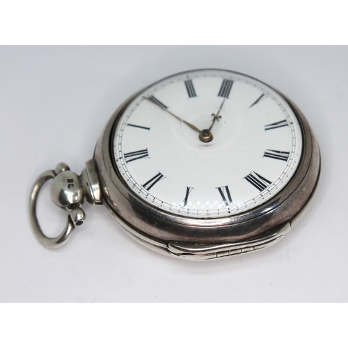 137 - A William IV hallmarked silver pair cased verge pocket watch, having white enamel dial, Roman numera... 