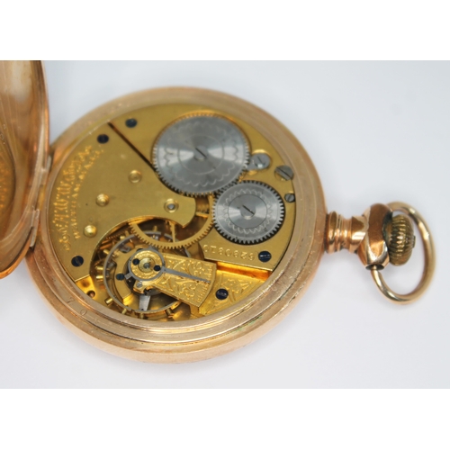 139 - A late 19th century gold plated Waltham open face pocket watch with white enamel dial, Arabic numera... 