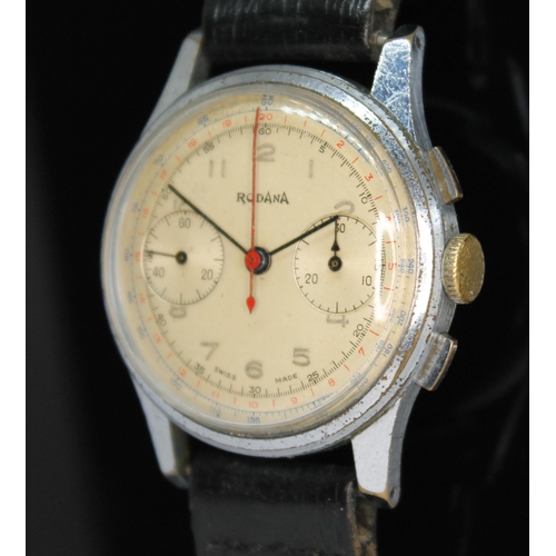 141 - A vintage Rodana chronograph wristwatch with signed champagne dial, Arabic numerals, center sweeping... 