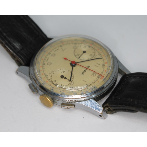 141 - A vintage Rodana chronograph wristwatch with signed champagne dial, Arabic numerals, center sweeping... 