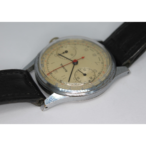 141 - A vintage Rodana chronograph wristwatch with signed champagne dial, Arabic numerals, center sweeping... 