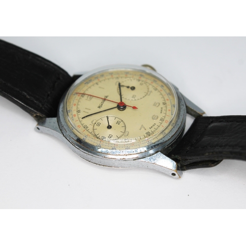 141 - A vintage Rodana chronograph wristwatch with signed champagne dial, Arabic numerals, center sweeping... 