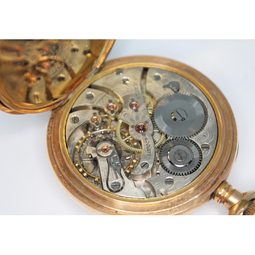 144 - A late 19th/early 20th century gold plated open face pocket watch with white enamel dial having Roma... 