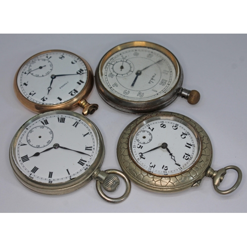 149 - Four pocket watches comprising a Ruhla signed pocket watch in gun metal case with Limit no2 movement... 