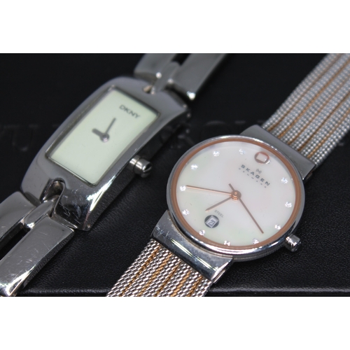 152 - Two stainless steel ladies wristwatches comprising a Skagen quartz date with mother of pearl dial an... 