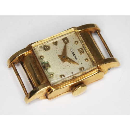 154 - A ladies vintage 18ct gold Rodania wristwatch having signed champagne dial with Arabic numerals and ... 