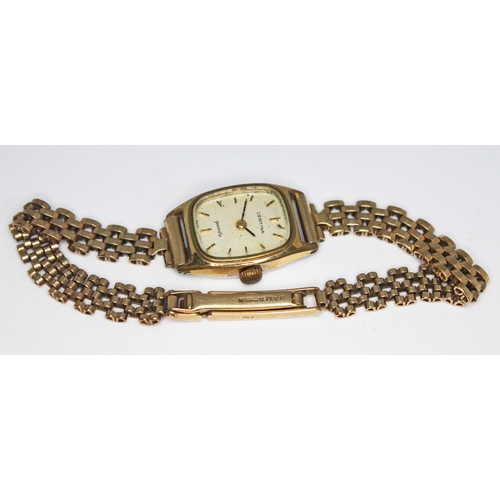 155 - A ladies gold plated Certina quartz wristwatch with hallmarked 9ct gold strap, strap weight approx. ... 