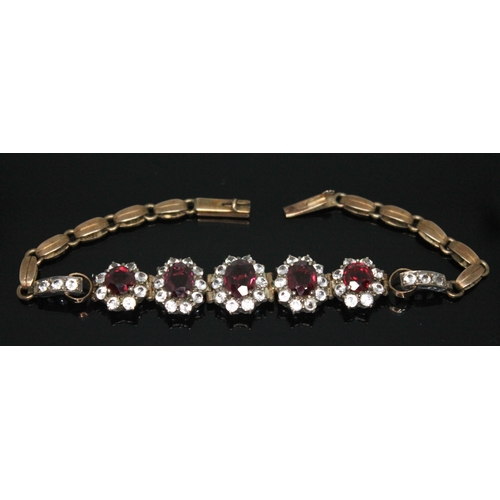 197 - A suite of garnet and white sapphire jewellery comprising a bracelet, necklace, ring and a pair of e... 