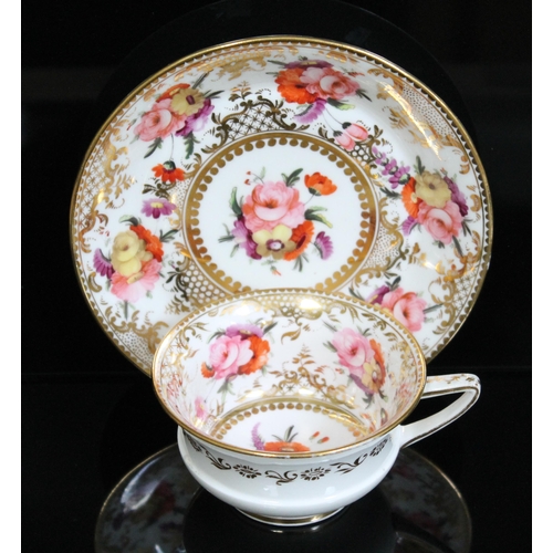 352 - A Coalport porcelain tea cup and saucer, circa 1820, hand painted with floral sprays and gilt decora... 