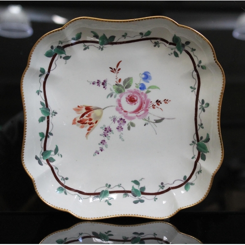 356 - A Worcester porcelain dish, circa 1770, concave square form and decorated with a bouquet to centre w... 