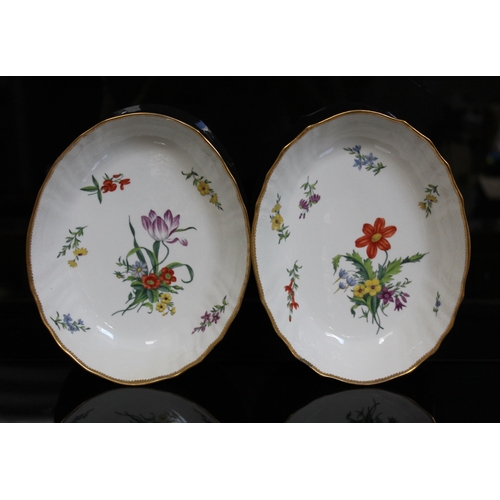 357 - A pair of Copenhagen dishes, circa late 18th/early 19th century, oval form with basket moulding, han... 