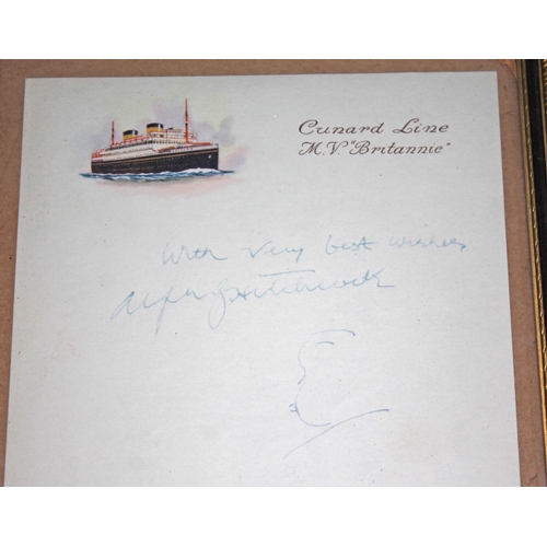 389 - Alfred Hitchcock (1899-1980), signed Cunard Line letter with caricature.