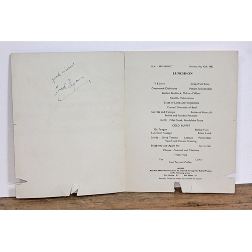 391 - Errol Flynn autographed Britannic menu.