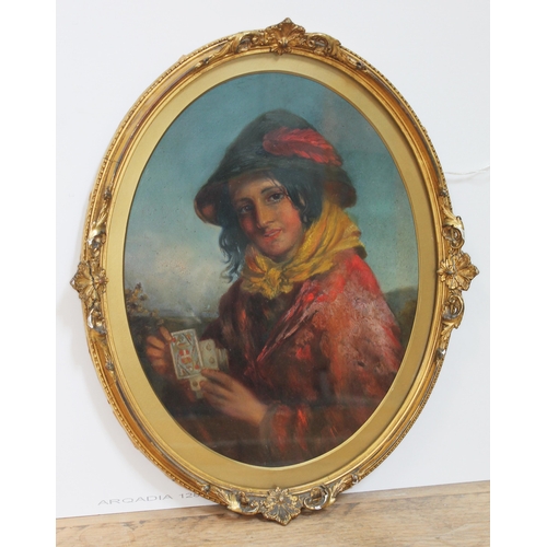 61 - Manner of Charles Baxter, Gypsy Woman, oil on board, oval 26cm x 33cm, unsigned, framed.