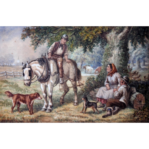 65 - Edward Benjamin Herbete (1846-1922), pair, country scenes with horses, dogs and figures, watercolour... 