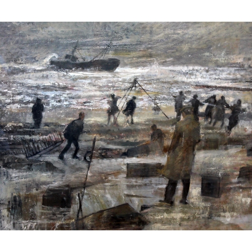 71 - Mid 20th Century School, shipwreck, oil on canvas laid on board, 59cm x 49cm, signed 'Haiselden' on ... 