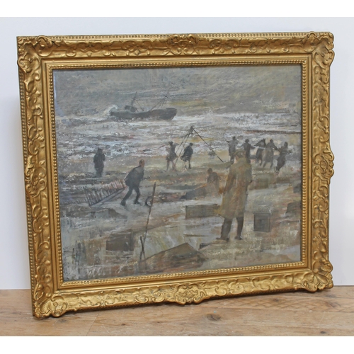 71 - Mid 20th Century School, shipwreck, oil on canvas laid on board, 59cm x 49cm, signed 'Haiselden' on ... 