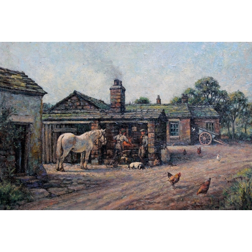 72 - John Bowes (1899 - 1974), farriers yard, oil on canvas, 75cm x 50cm, signed lower right, framed 95cm... 