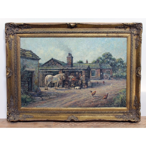 72 - John Bowes (1899 - 1974), farriers yard, oil on canvas, 75cm x 50cm, signed lower right, framed 95cm... 