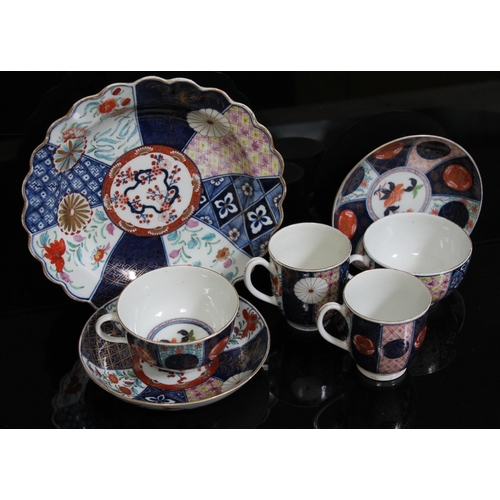 338 - A group of Worcester Japan pattern porcelain, circa 1770, comprising a coffee cup and saucer with cr... 