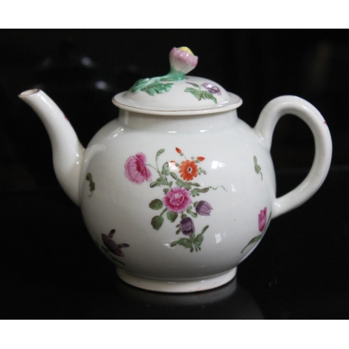 343 - A Worcester porcelain teapot, circa 1780, of typical form with flower head finial to lid and hand pa... 