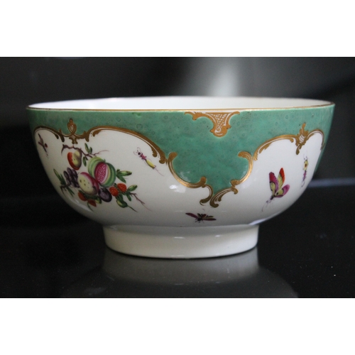 348 - A Worcester porcelain slop bowl, circa 1770, decorated in Spotted Fruit pattern, bearing Meissen cro... 