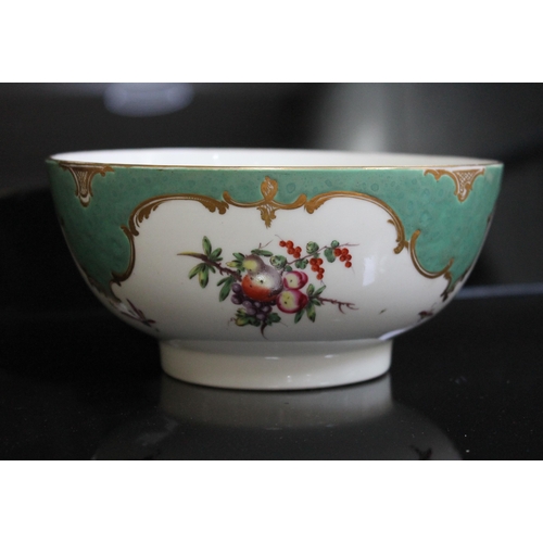 348 - A Worcester porcelain slop bowl, circa 1770, decorated in Spotted Fruit pattern, bearing Meissen cro... 