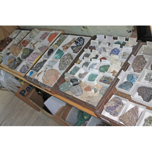 379 - Five trays of various minerals, rocks and crystal samples.