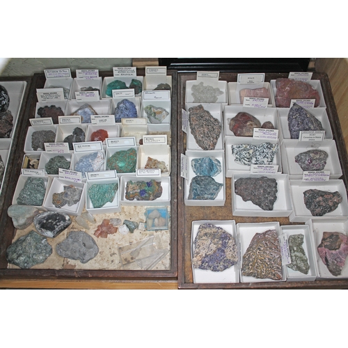 379 - Five trays of various minerals, rocks and crystal samples.