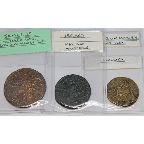 320 - A group of thirteen coins to include 1 x Ireland William + Mary halfpenny 1694, 1 x Scotland William... 