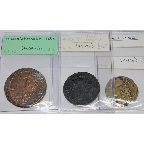 320 - A group of thirteen coins to include 1 x Ireland William + Mary halfpenny 1694, 1 x Scotland William... 