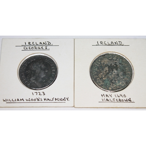 320 - A group of thirteen coins to include 1 x Ireland William + Mary halfpenny 1694, 1 x Scotland William... 