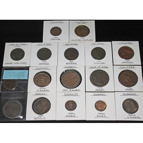 321 - A group of seventeen coins to include 4 x Isle of Man Pennies various dates 1733 to 1813, 5 x Isle o... 