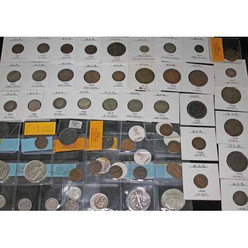 324 - A collection of US coins to include 2 x half dimes 1841 & 1857, 2 x three cents 1851 & 1865, 3 x two... 