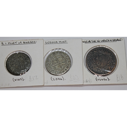 330 - A collection of European coins to include 1 x Geneva six sols 1678, 1 x france Henry II douzain auxc... 