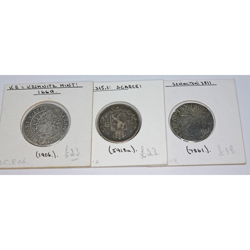 331 - A collection of European coins to include 1 x Hamburg town c1380 witten obv: Moneta: Hamburger 3 tow... 