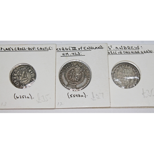 333 - A collection of world coins to include 6 x Malaysia Malacca lead coins c 1580, 1 x East Friesland Ge... 