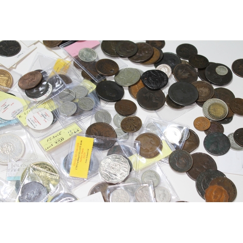 334 - A large collection of GB coins, world coins, tokens and commemorative coins and medals to include 3 ... 