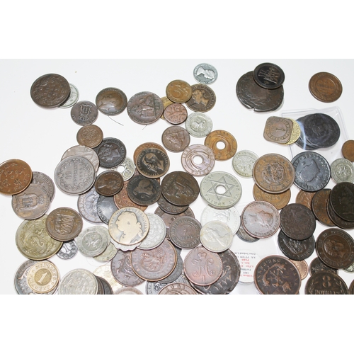 335 - A large collection of GB coins, world coins and tokens to include 36 x brass threepences various dat... 