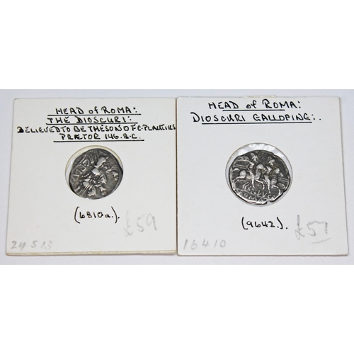 339 - A group of eight ancient coins to include 1 x Roman republic M.Fannius c.f 123 B.C denarius: victory... 